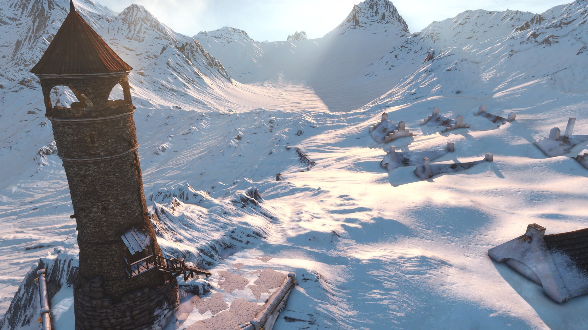 brown watchtower with snow The Witcher video games cold temperature 2k