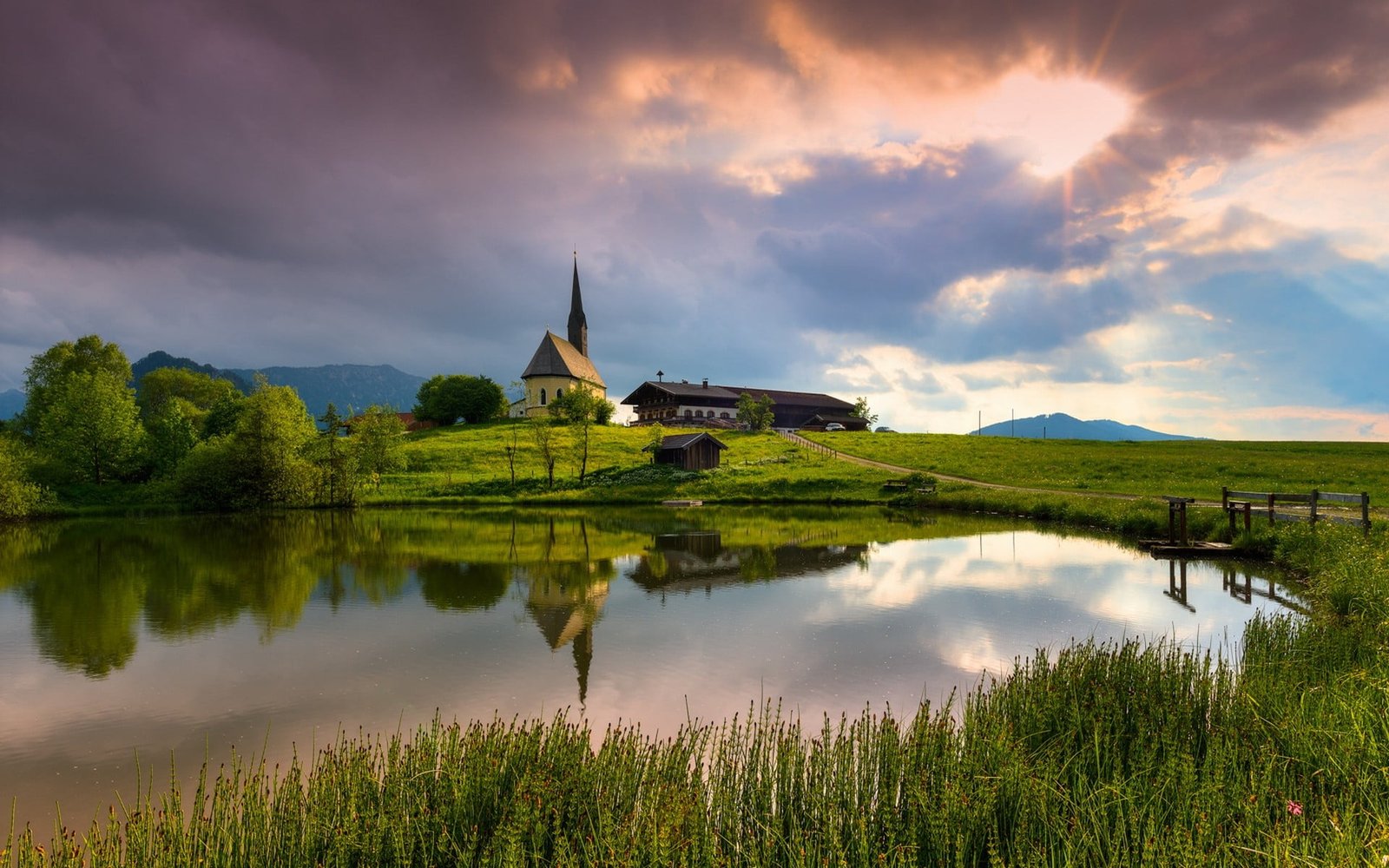 calm body of water nature landscape reflection temple Germany 2k