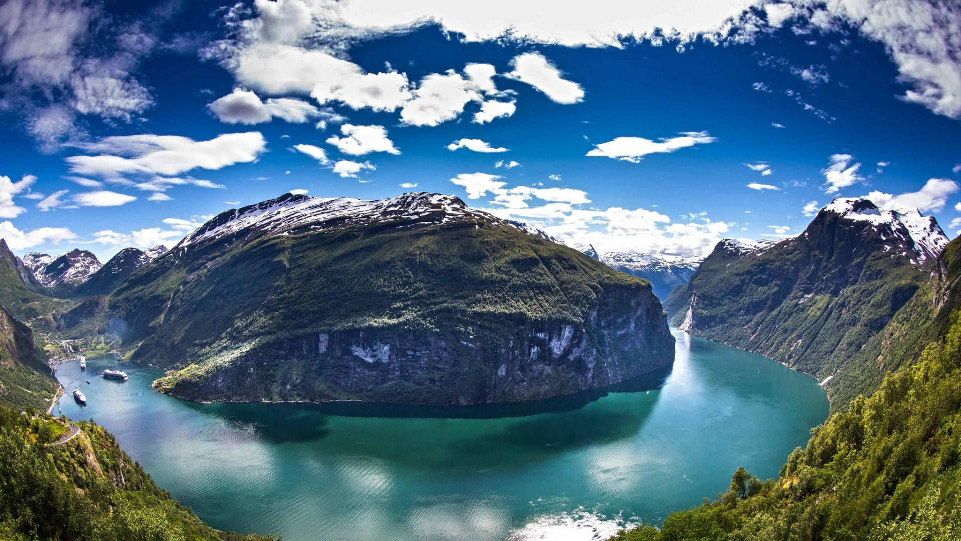fjord geiranger norway geirangerfjord reflection national park 2k