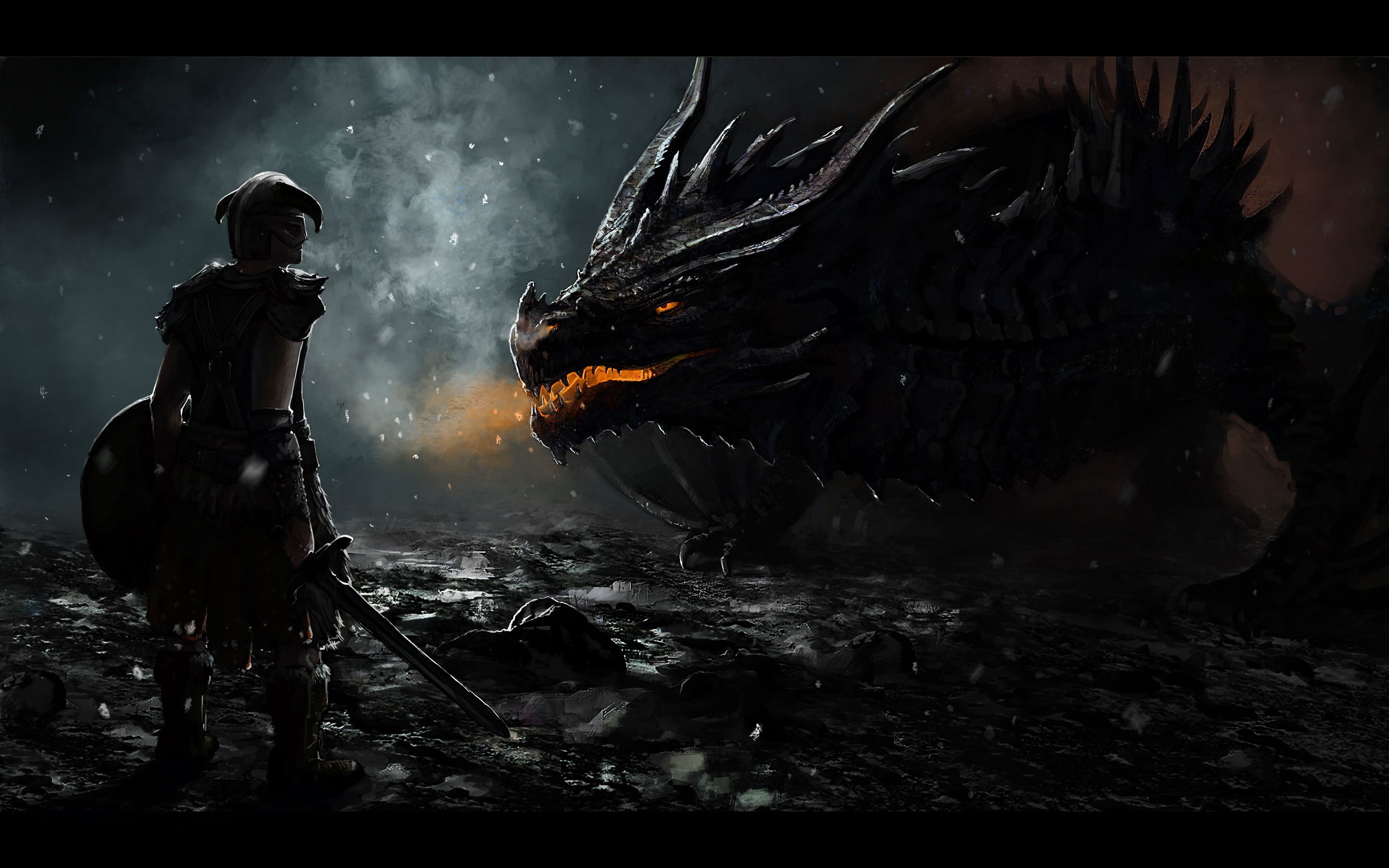 person facing black dragon wallpaper The Elder Scrolls V Skyrim 2k