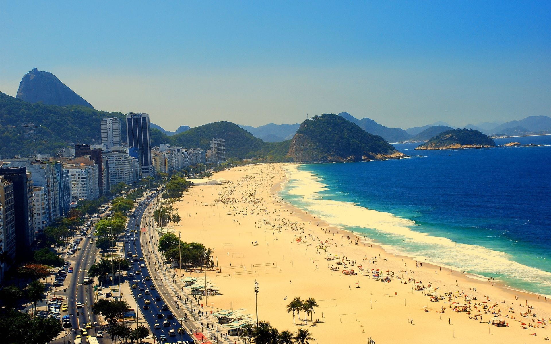 seashore near city buildings beach Brazil Rio de Janeiro Copacabana 2k