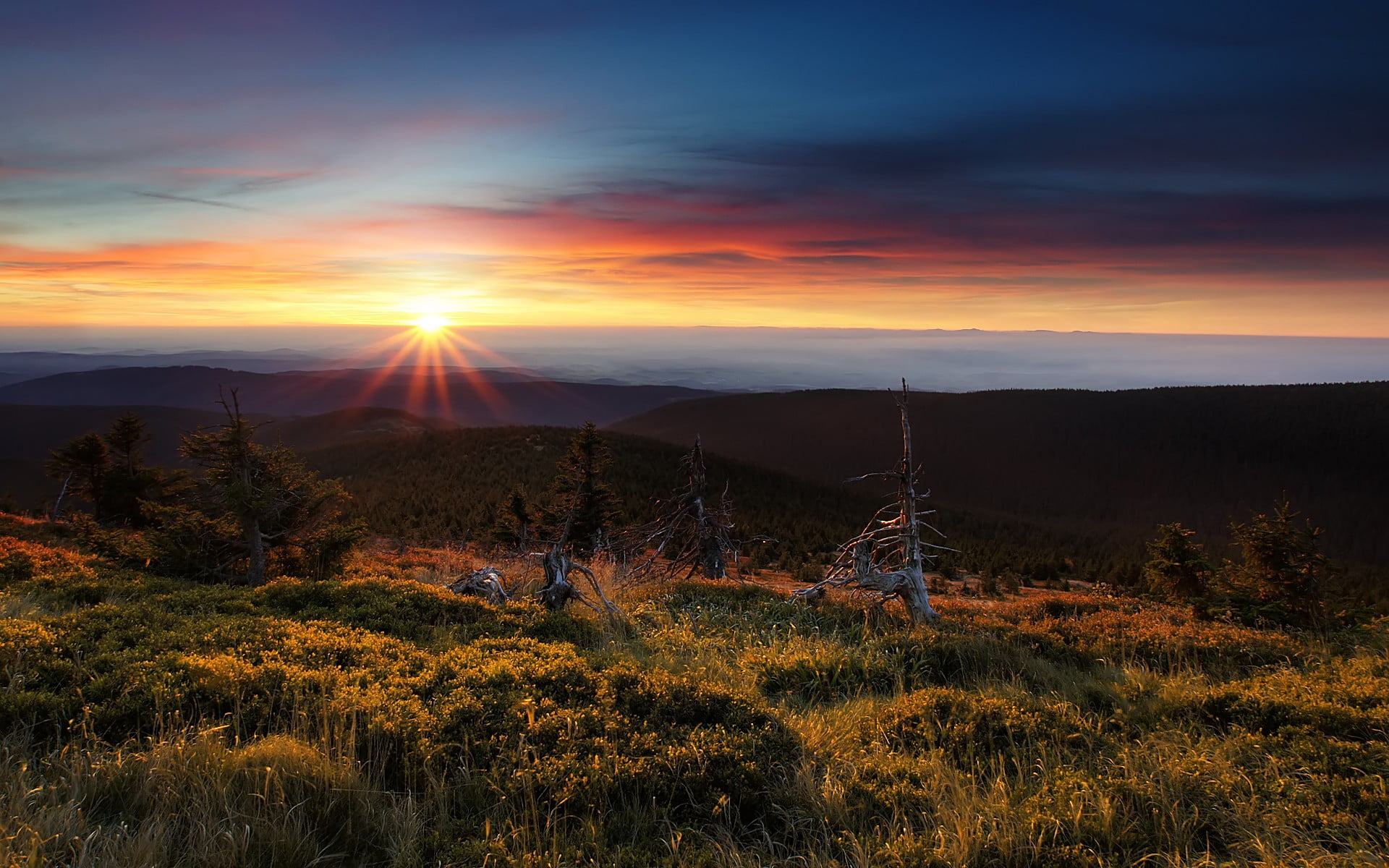 landscape photography of rising sun over the mountain view sky 2k
