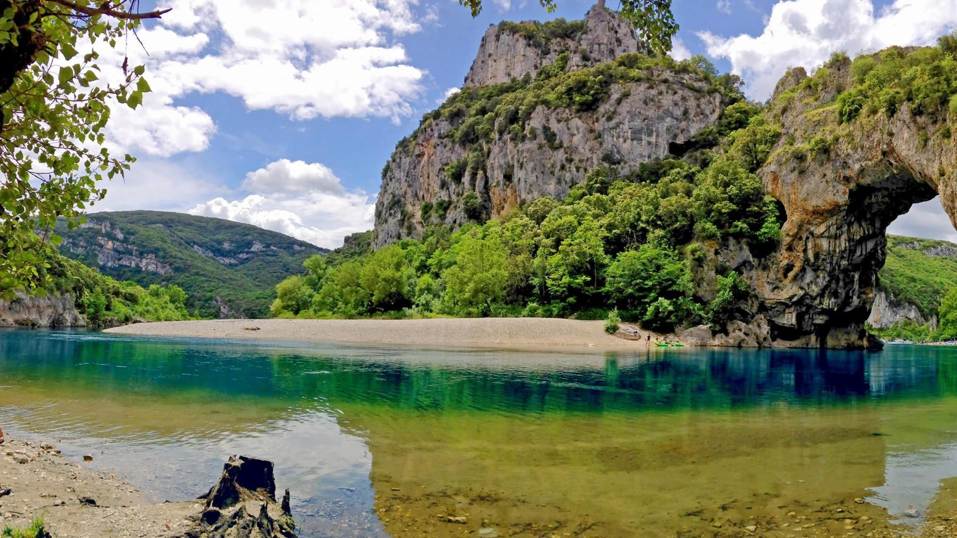 ardeche river france nature reserve water reflection lake 2k