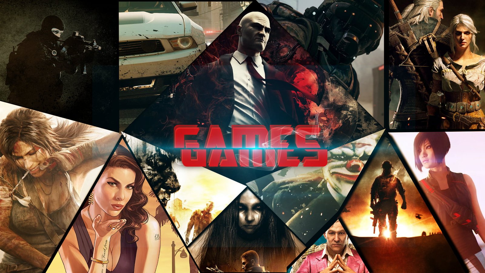 assorted games collage wallpaper Hitman The Witcher 3 Wild Hunt 2k