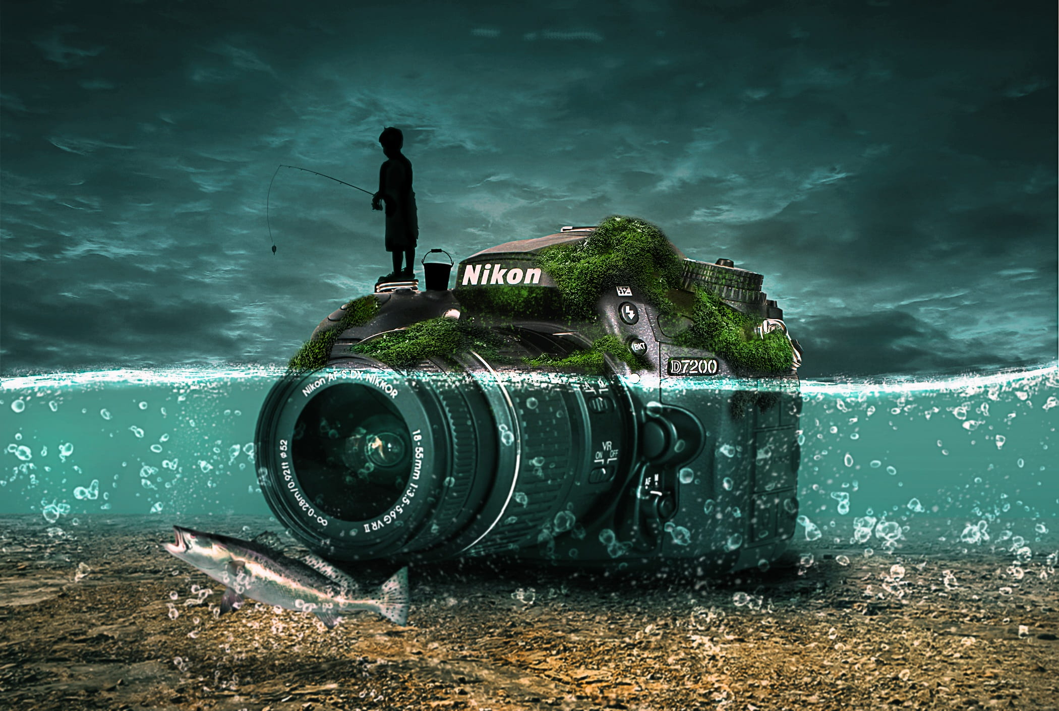 black Nikon DSLR camera on water sea ocean travel outdoors 2k