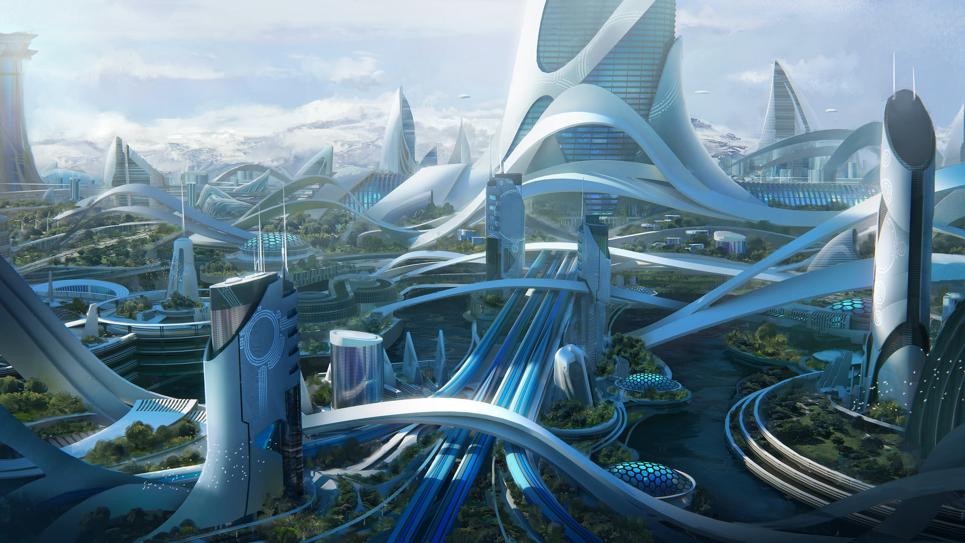 future architecture digital wallpaper Leon Tukker science fiction 2k