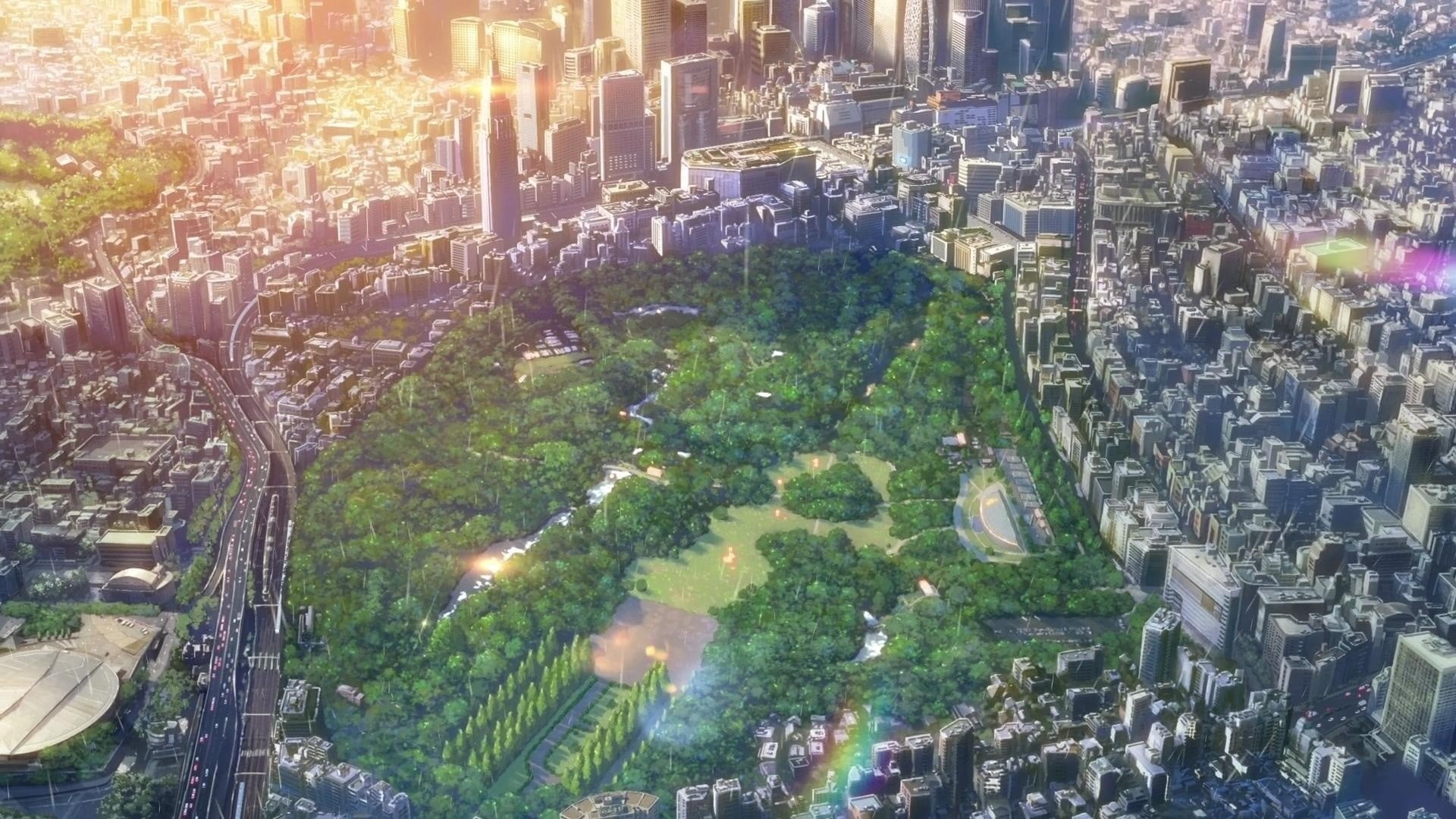 gray concrete city buildings The Garden of Words Makoto Shinkai 2k