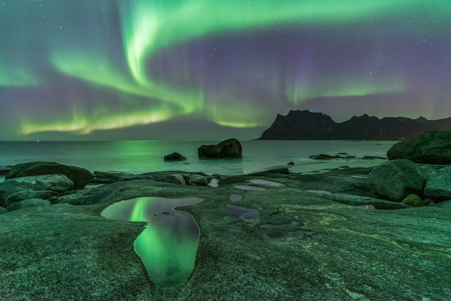 grayscale photography of ocean norway Stellar Reflections 2k