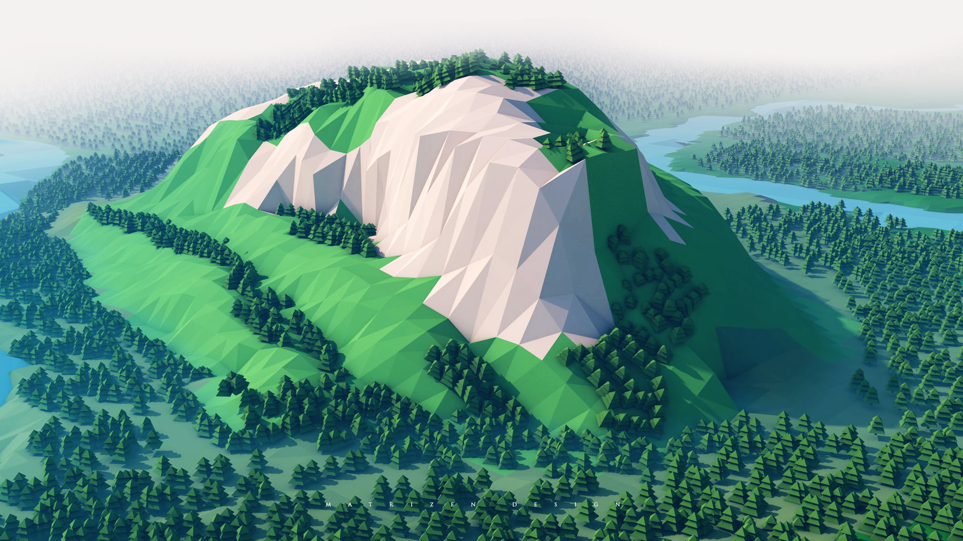 green and white polygonal mountain digital wallpaper low poly 2k