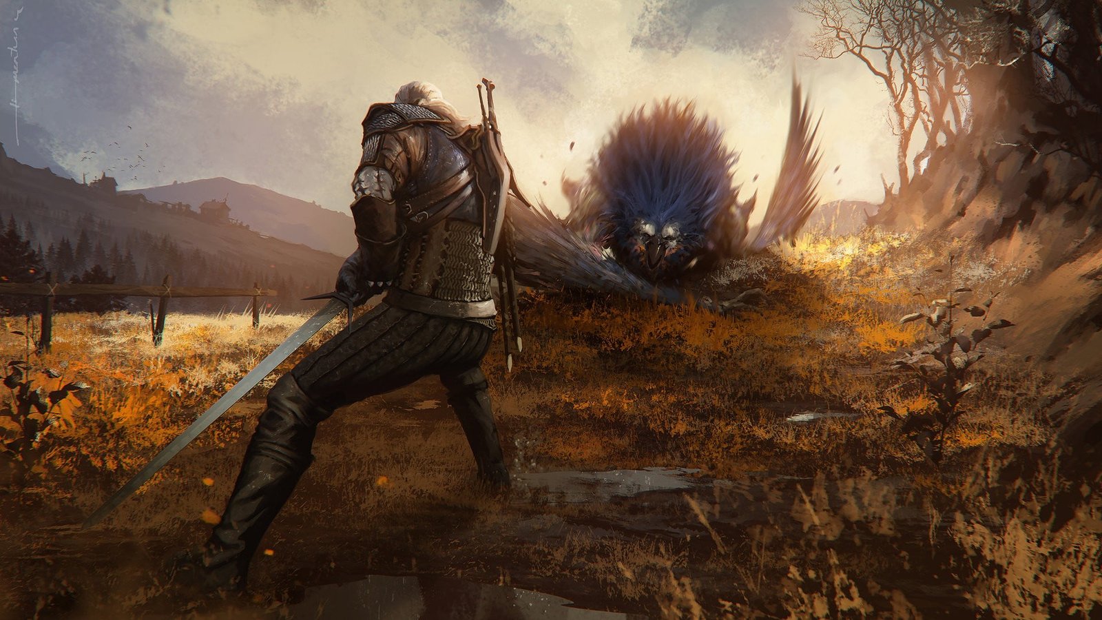 man wearing black and brown top holding sword wallpaper The Witcher 3 Wild Hunt 2k