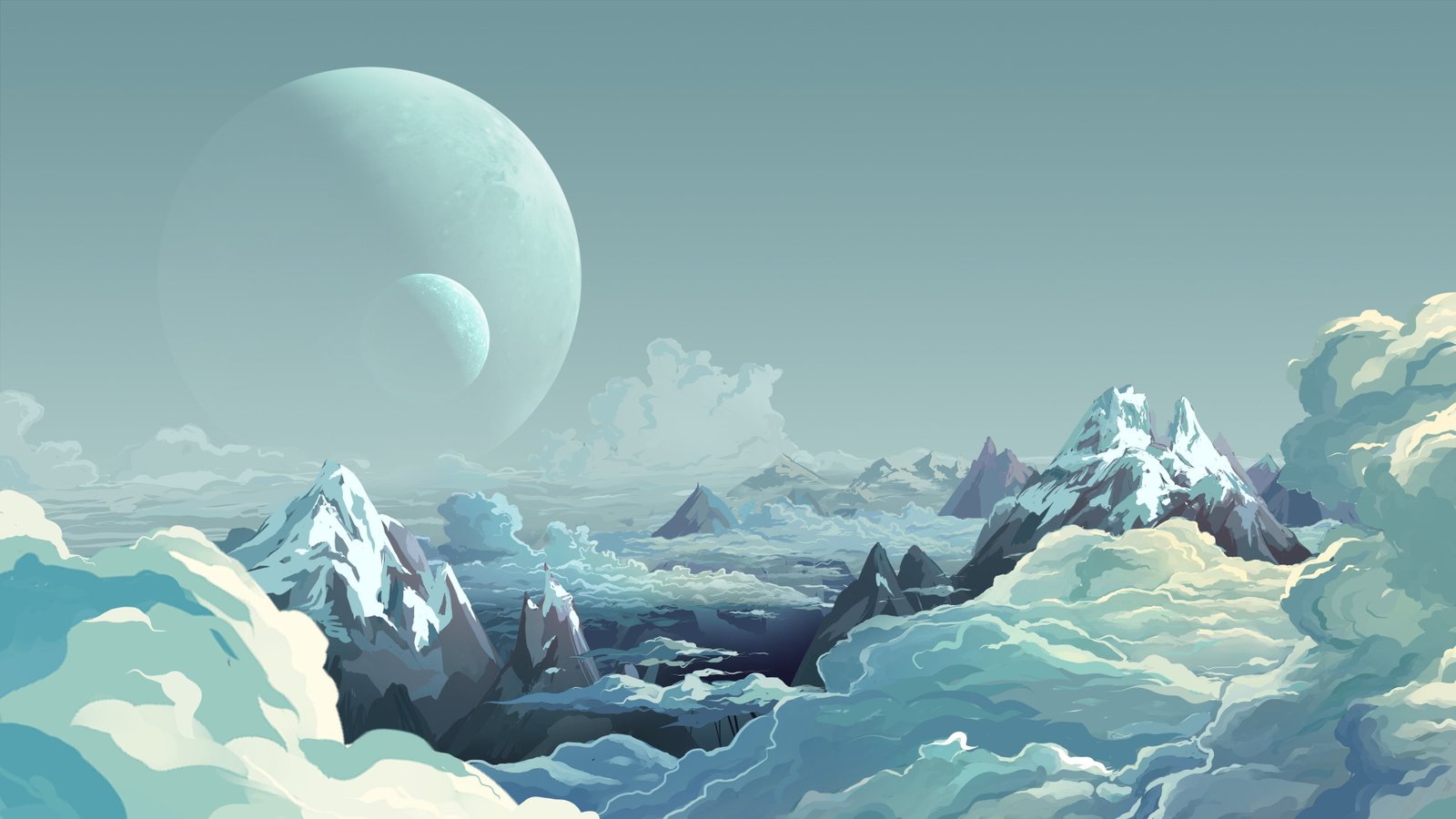 mountain covered snow wallpaper mountains clouds fantasy art 2k 4k