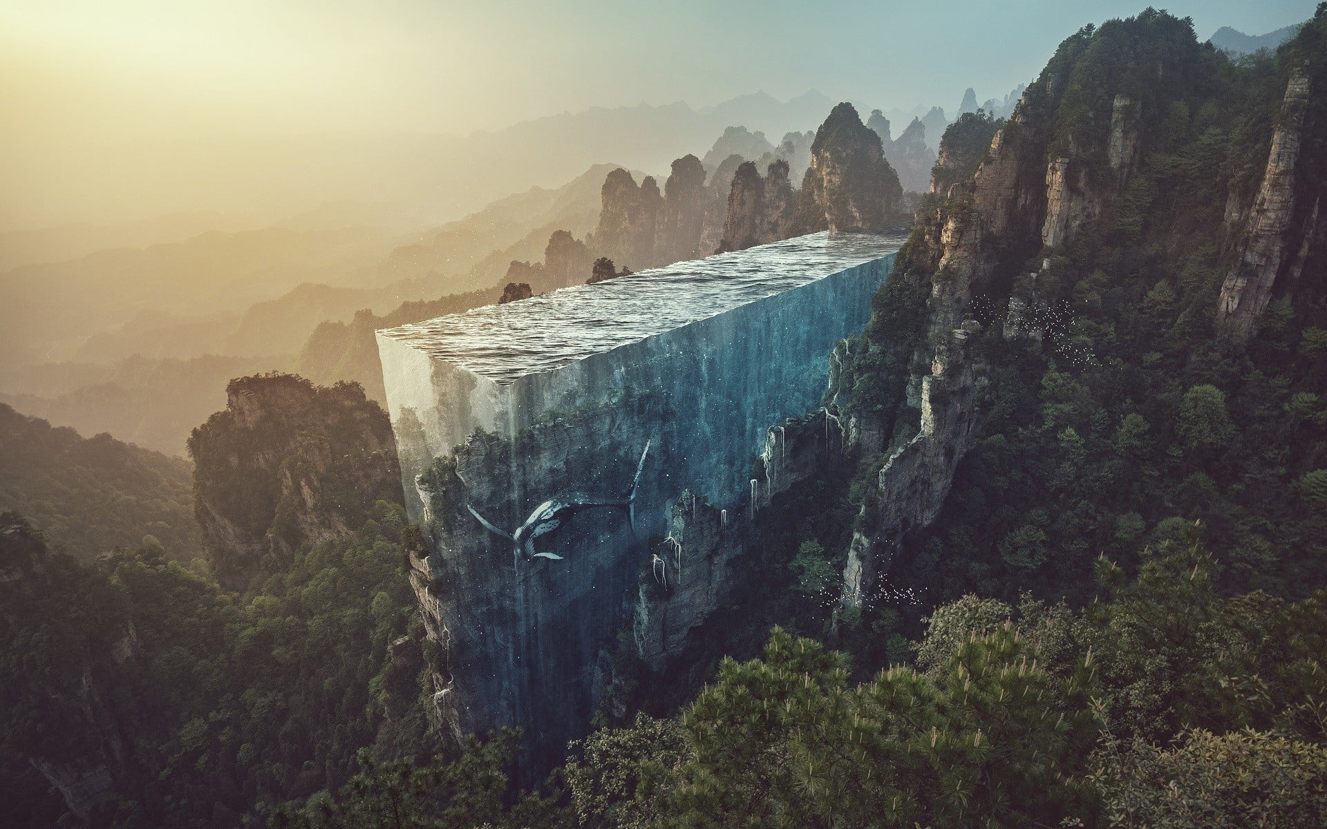 mountain range nature landscape Photoshop water whale fantasy art 2k