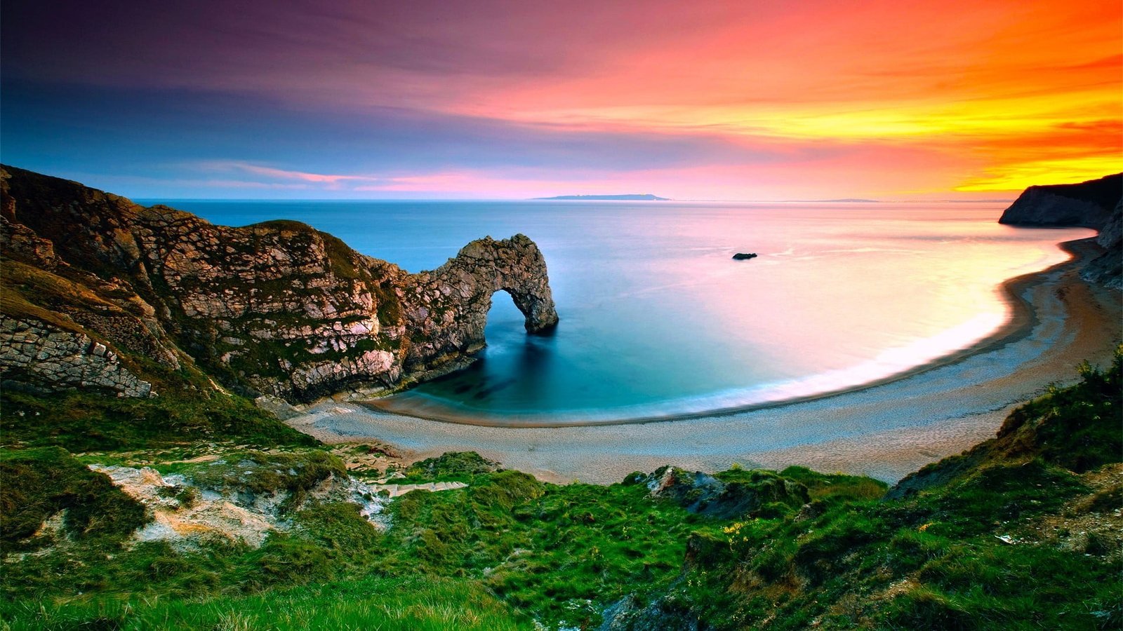 nature landscape sea water beach cliff sunset clouds 2k