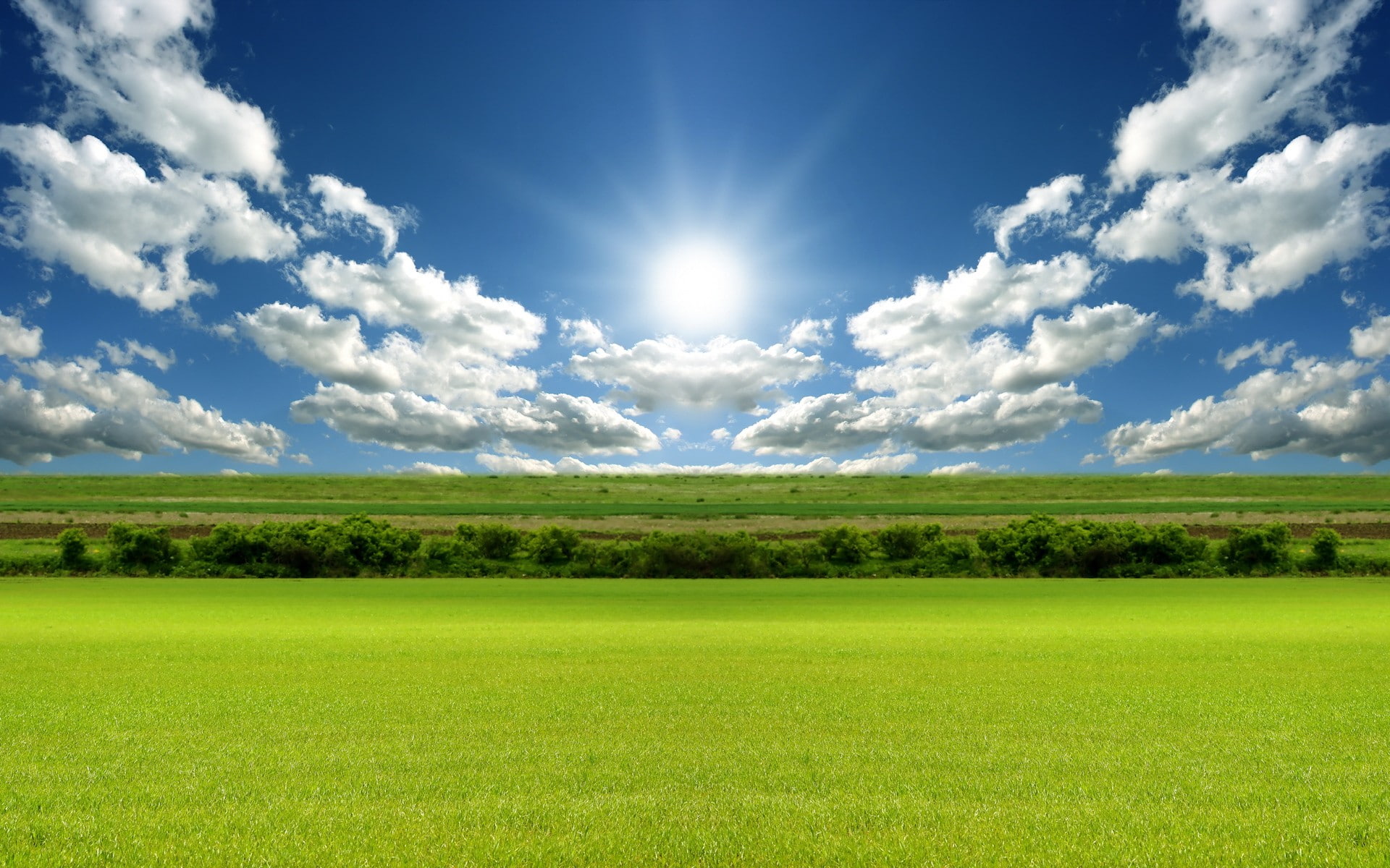 nature landscape sky field Sun clouds grass tranquil scene 2k