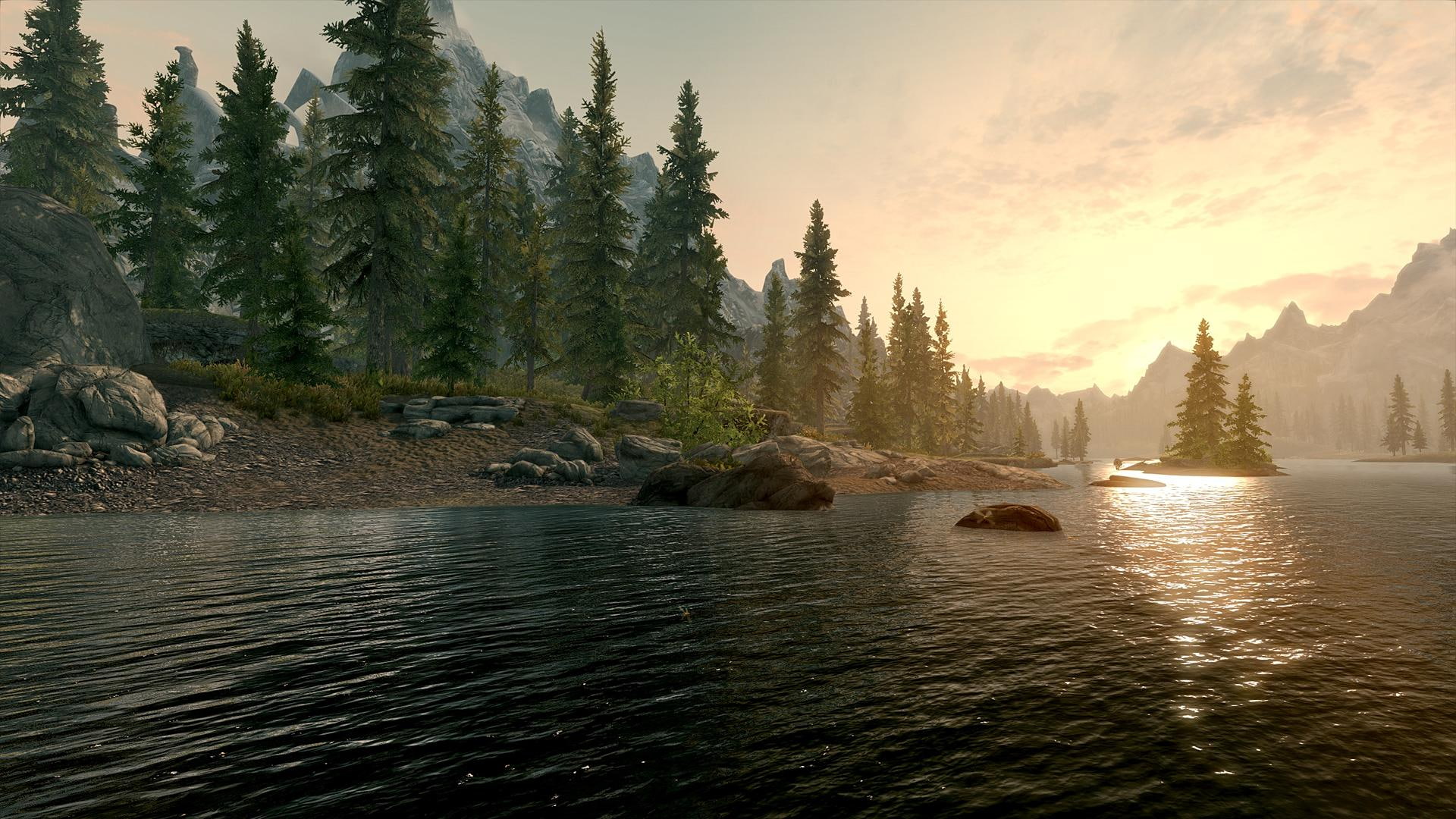 Rzeka W Gorach lasy drzewa krajobraz nature and landscapes 2k