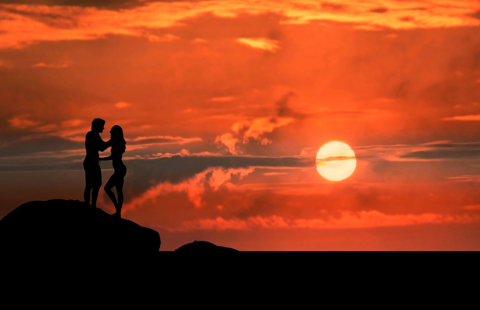 sunrise couple silhouette sunset people love summer landscape 2k 4k 5k