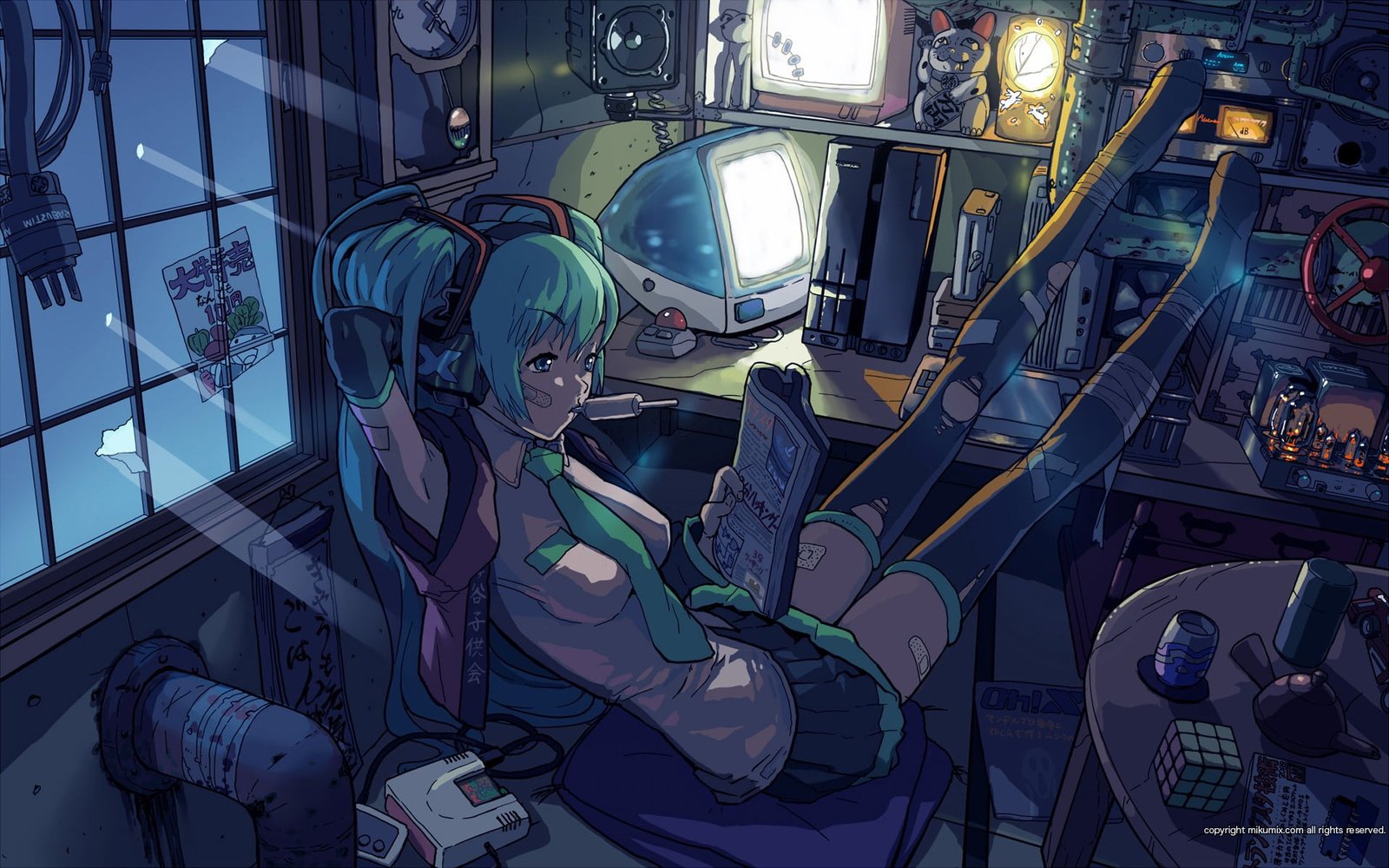 teal haired female animated character wallpaper anime girls 2k