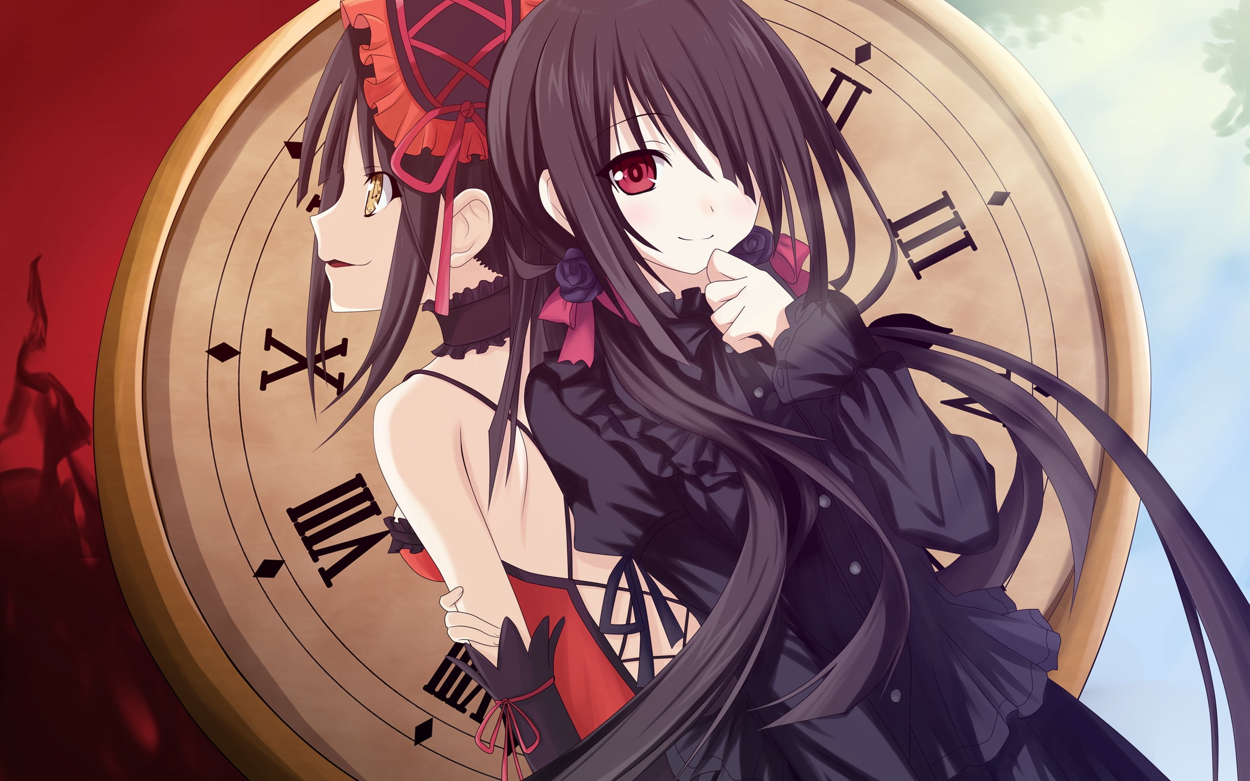 two black haired female anime characters illustration date a live 2k