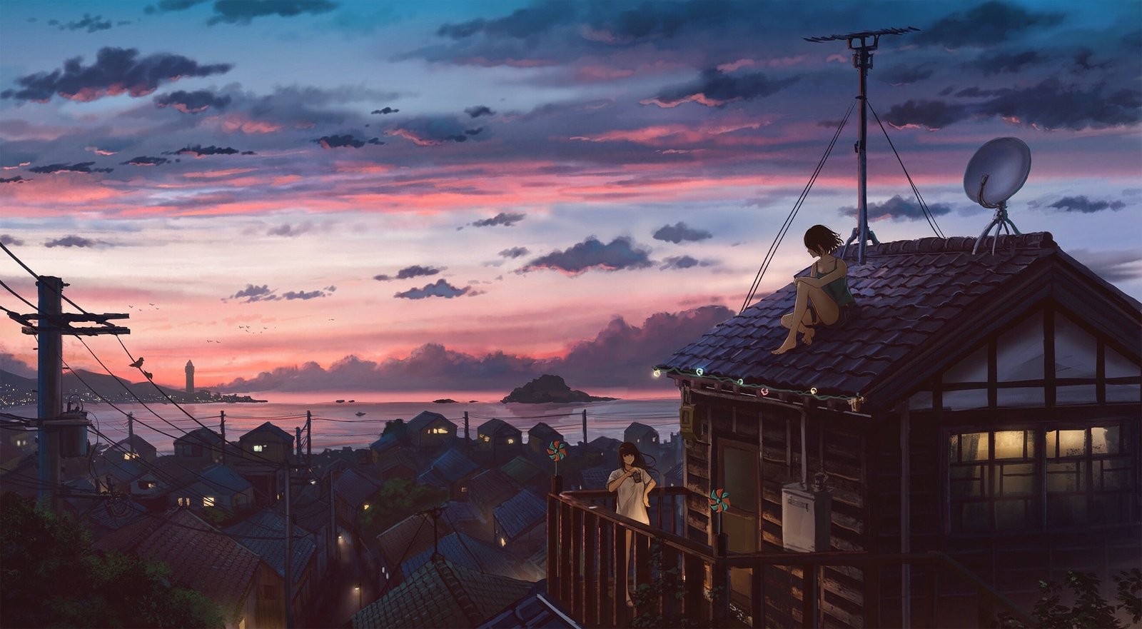 two female animated character beside brown house wallpaper landscape 2k