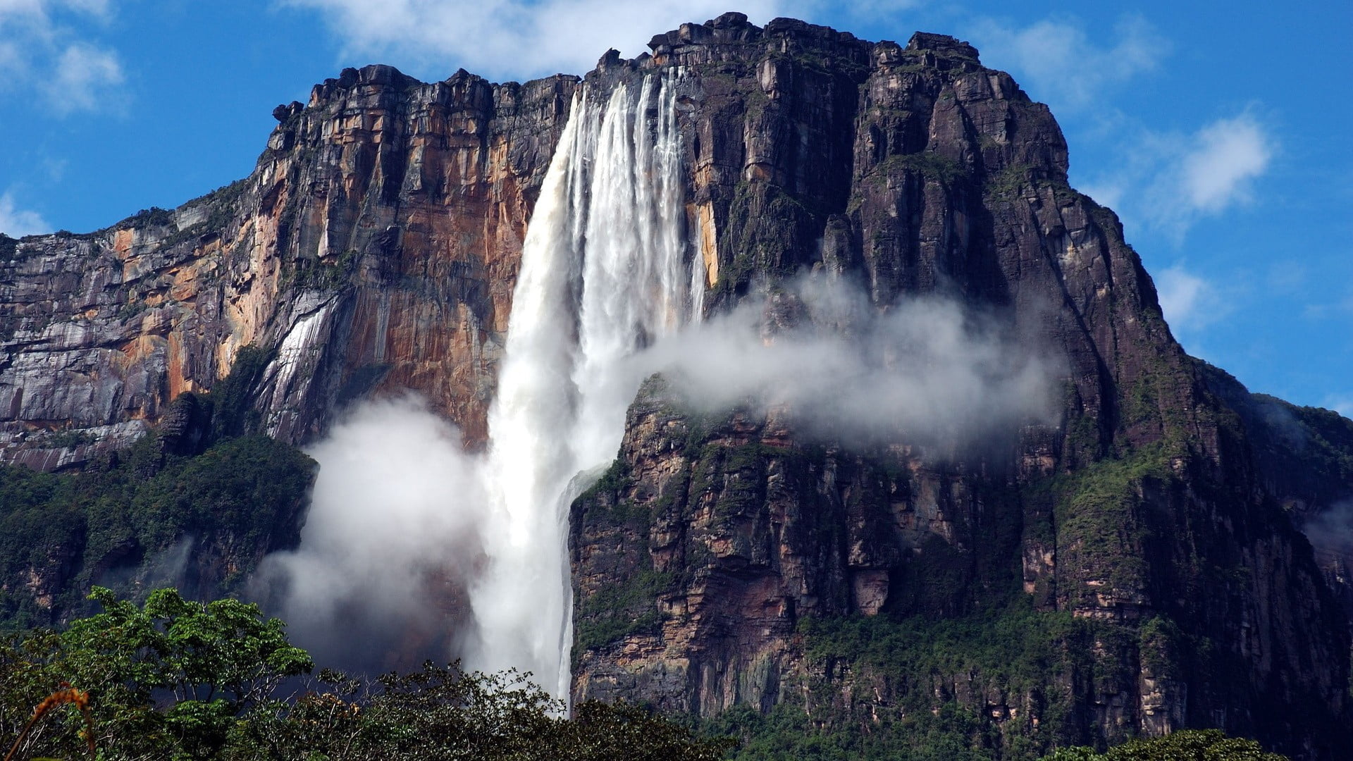 waterfalls on cliff Angel Falls Venezuela nature landscape 2k