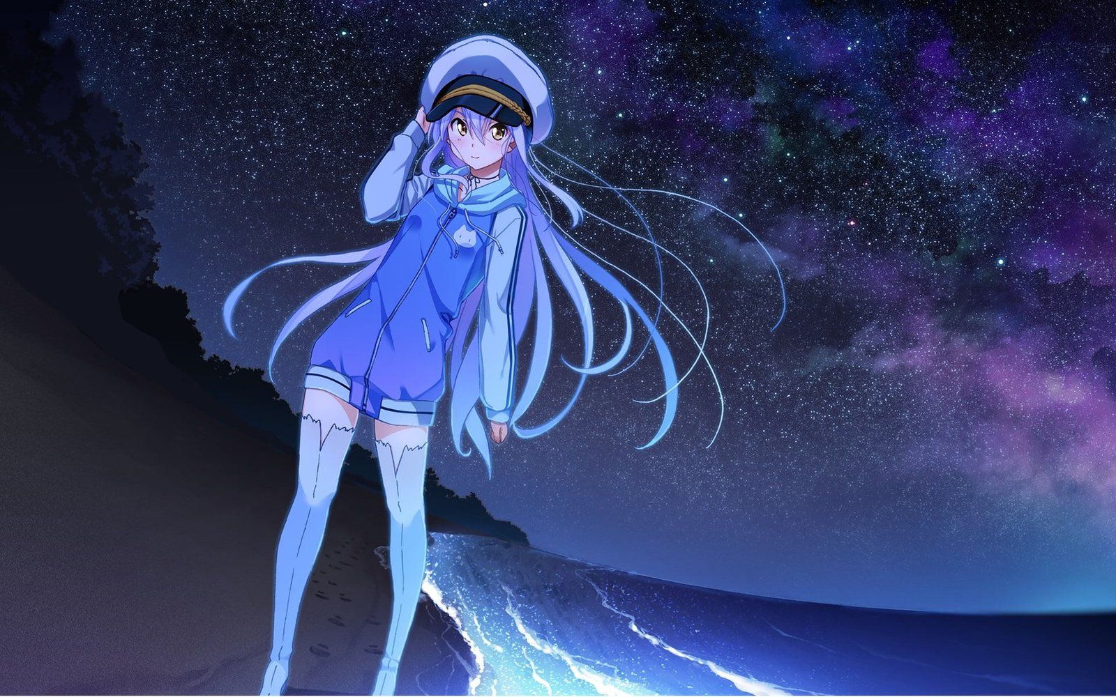 Anime Island Beach Long Hair Night Rinne Ohara 2k