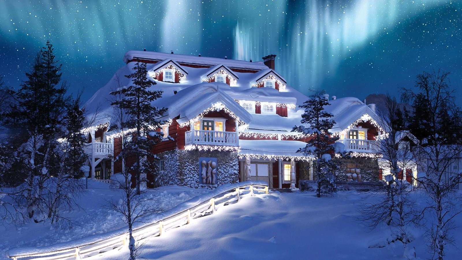 aurora europe saariselka xmas starry sky night borealis 2k
