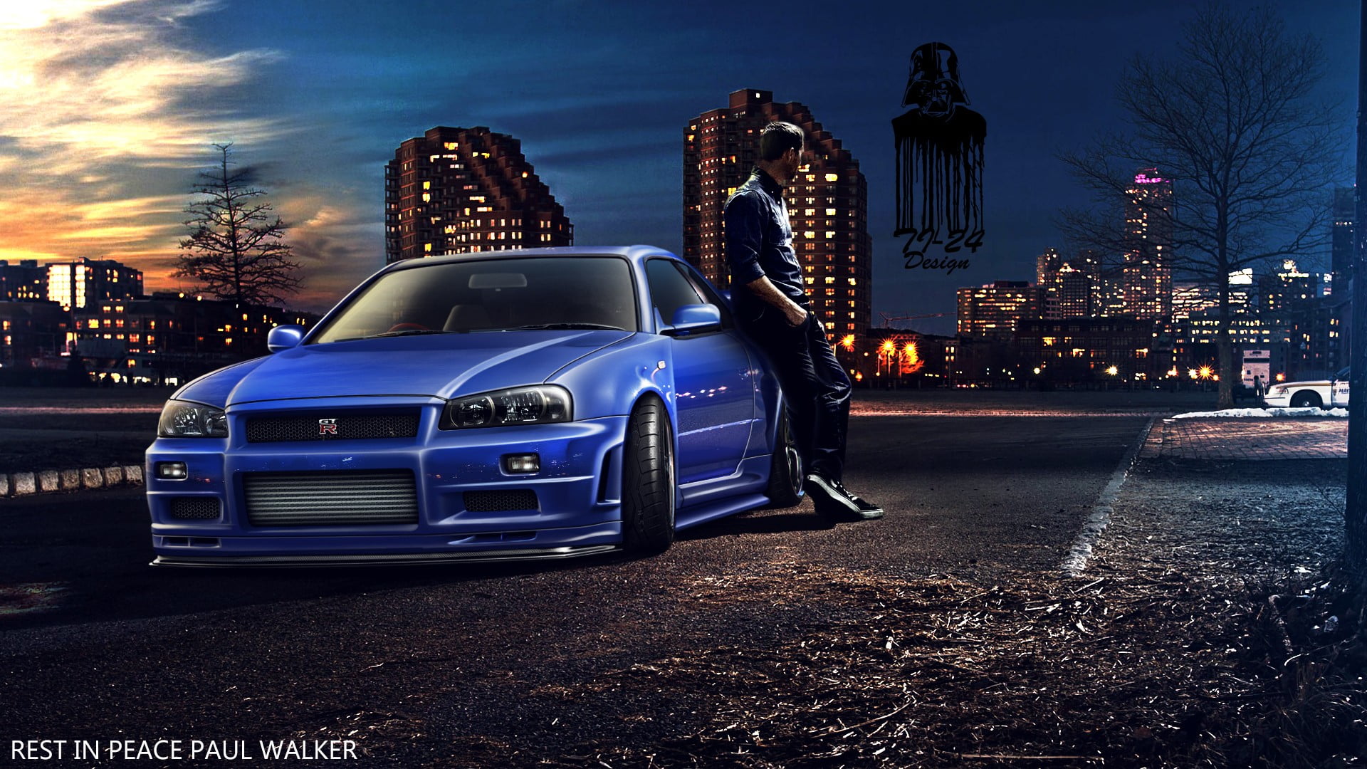 blue Nissan Skyline Paul Walker Fast and Furious 7 2k