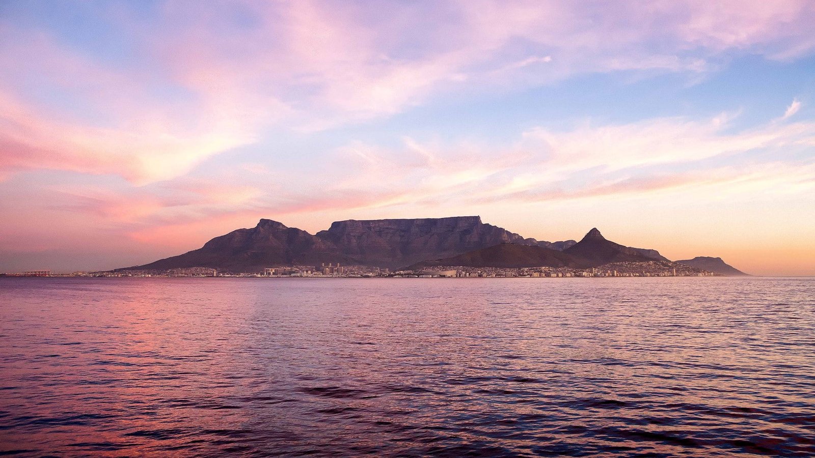 Cape Town Table Mountain South Africa sea clouds water 2k