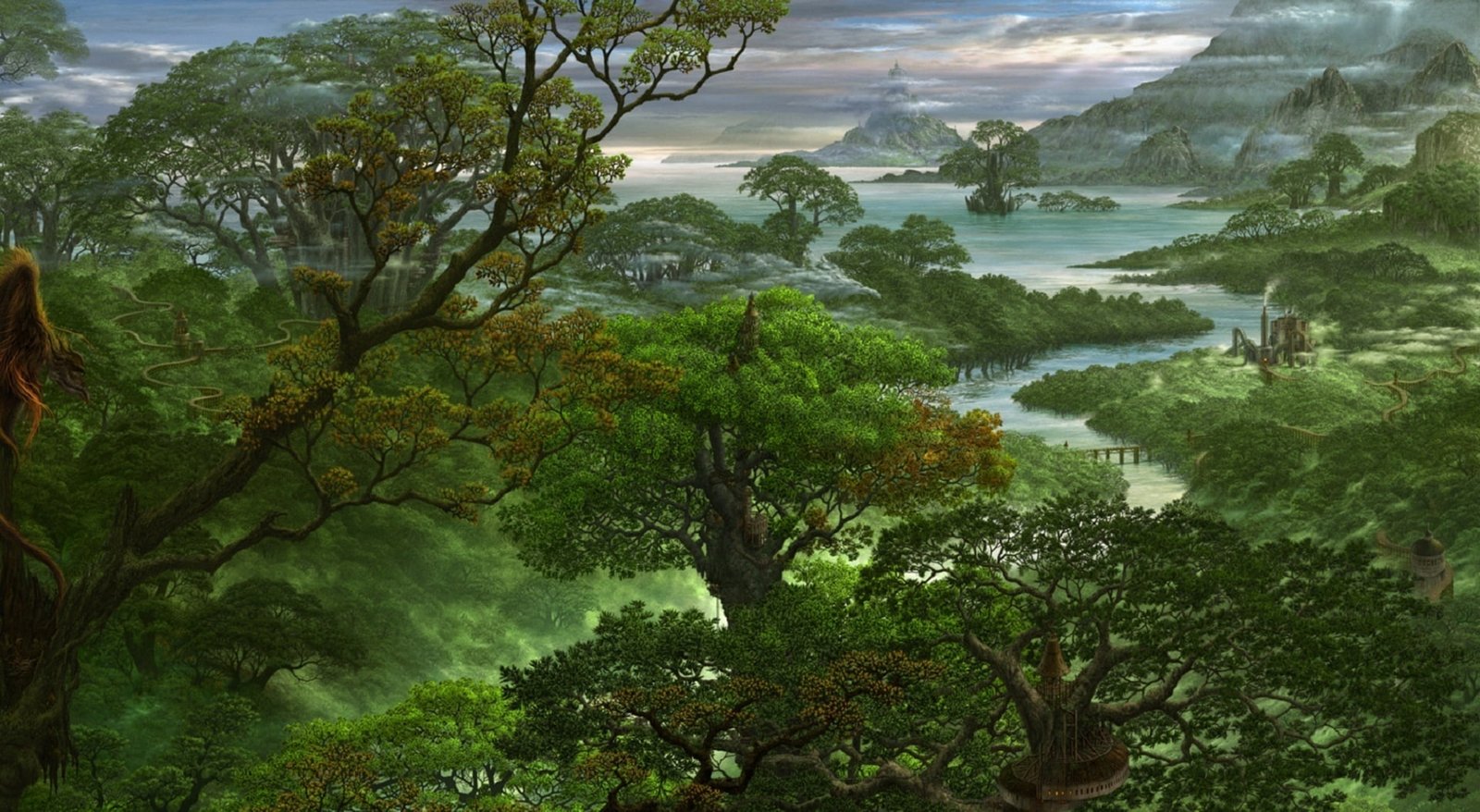 Fantasy Jungle green leafed tree wallpaper Artistic nature 2k