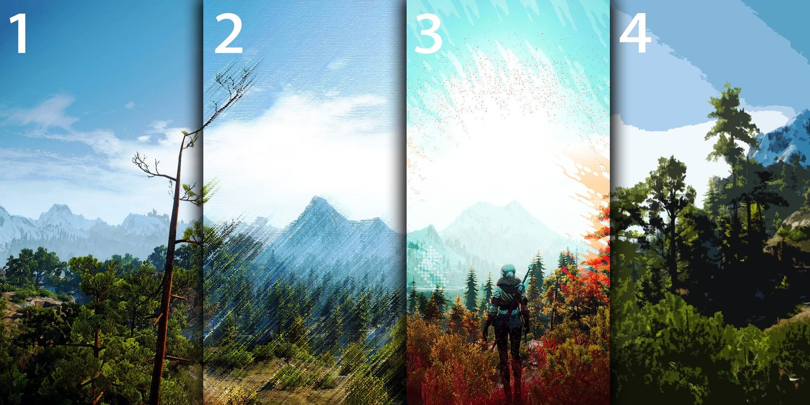 four assorted weather panel paintings screen shot The Witcher 3 Wild Hunt 2k
