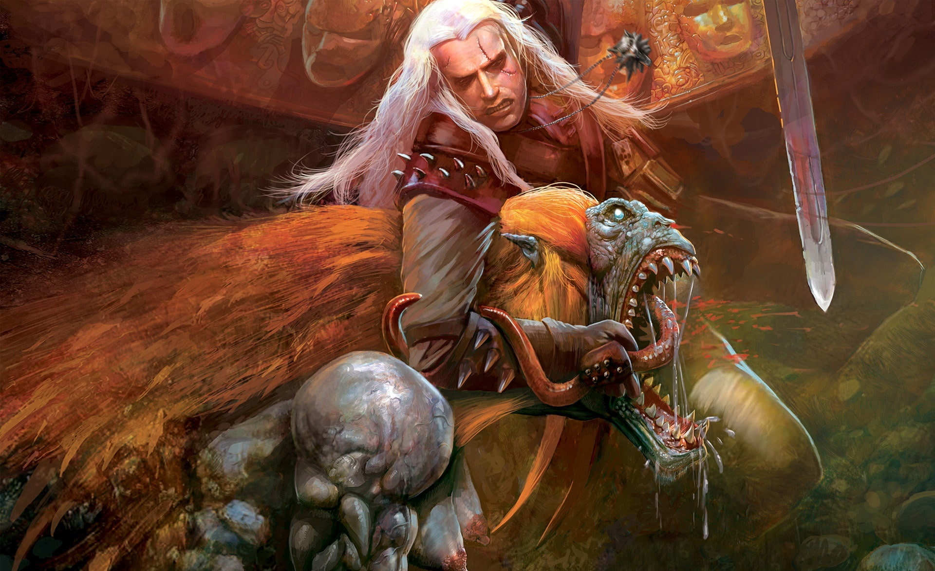 Killing The Beast Witcher Geralt of Rivia digital painting 2k