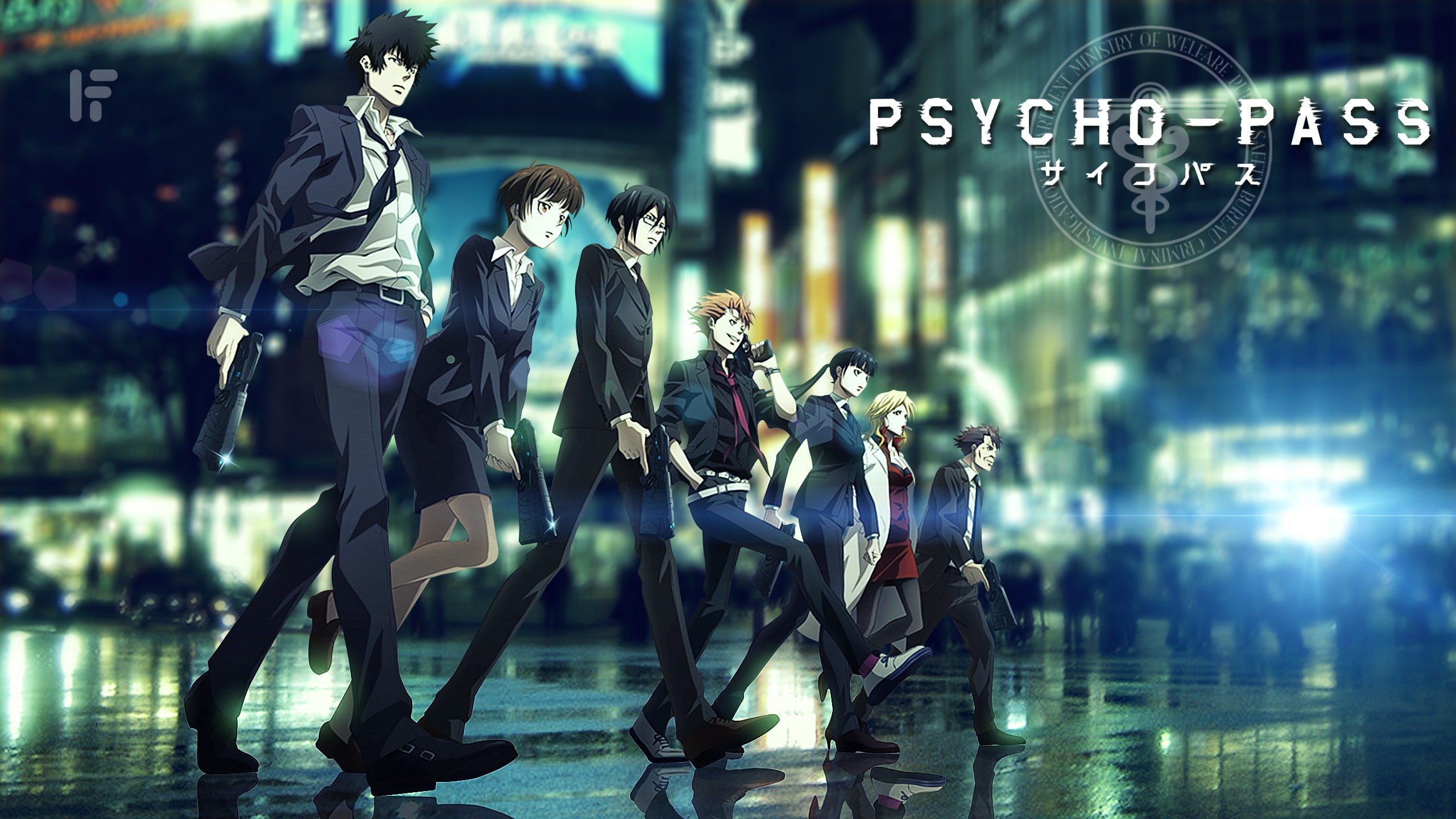 Psycho Pass digital wallpaper Shinya Kogami Tsunemori Akane 2k