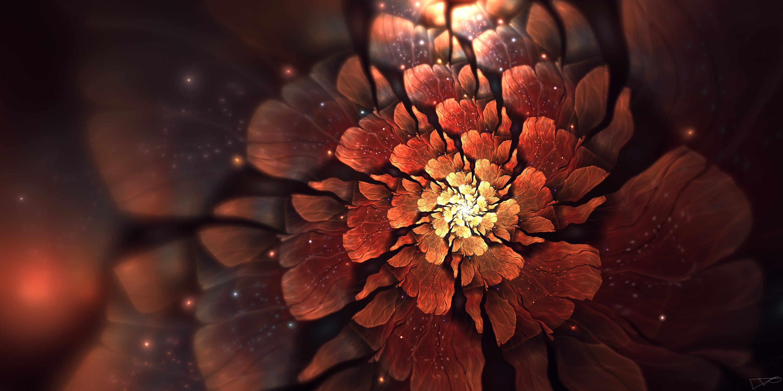 red petaled flower abstract blurred fractal flowers geometry 2k
