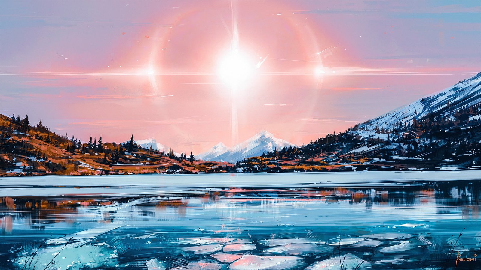 The sun Nature Figure Lake Light Solar Aenami by 2k
