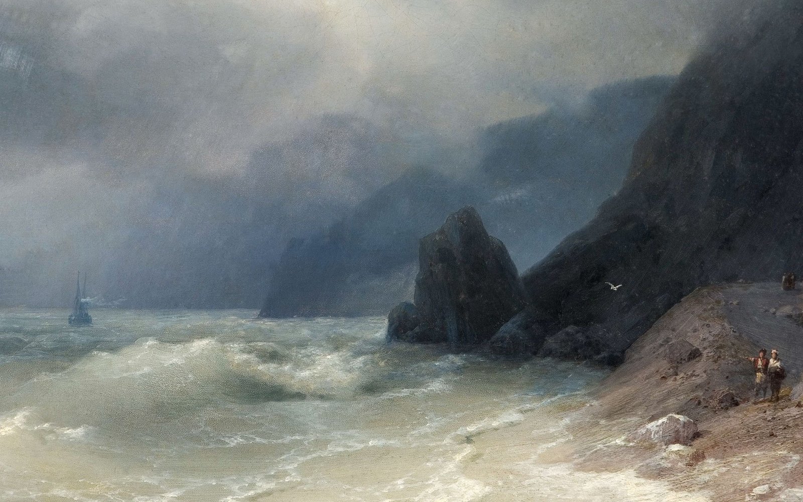 artwork ivan aivazovsky beach sea rock painting classic art 2k