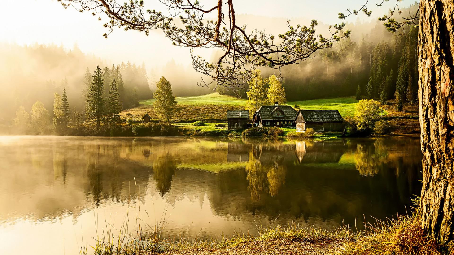 Country House Lake morning quiet beautiful scenery mood 2k