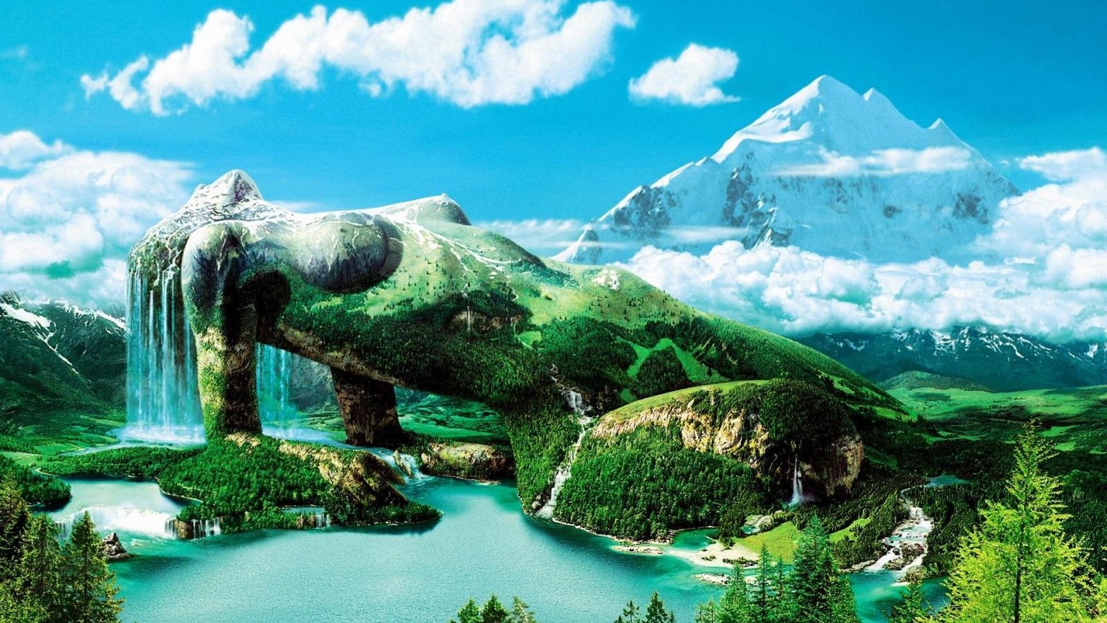 fantasy waterfall landscape river rock tree stone mountain 2k