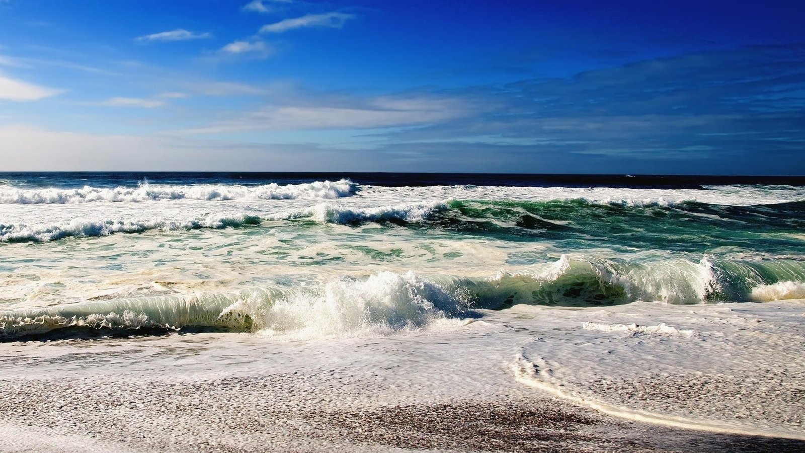 landscape sea waves horizon beach coast 2k