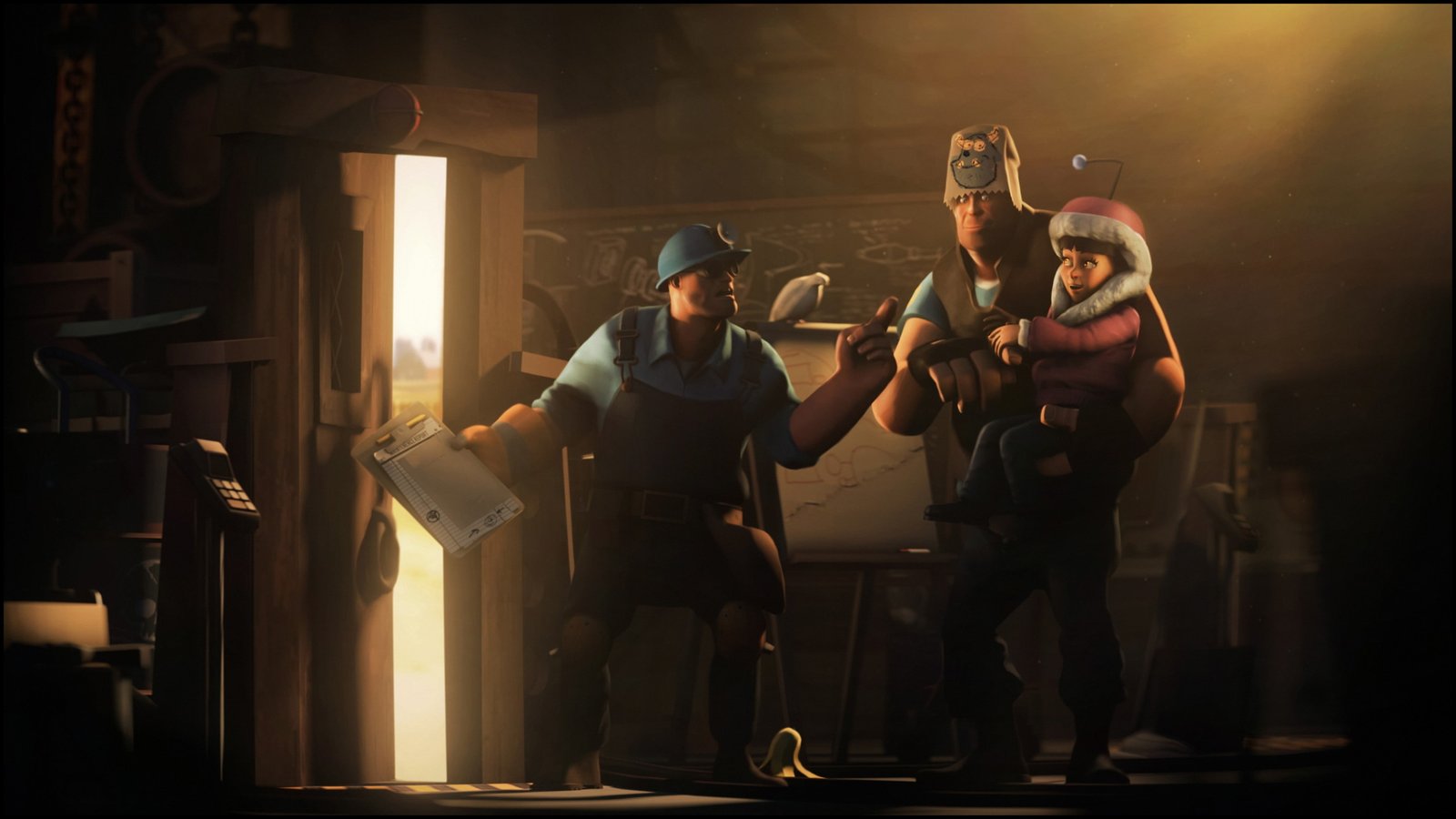 man with blue hard cap near open door and holding child standing 2k 4k