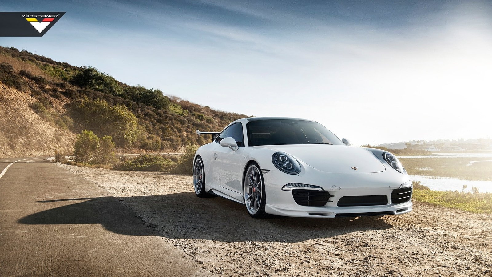 Porsche Carrera S 4 white cars beach 2k