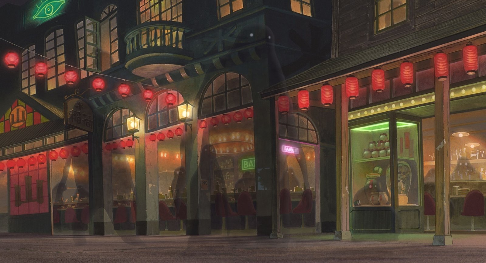 Spirited Away Studio Ghibli anime illuminated built structure 2k