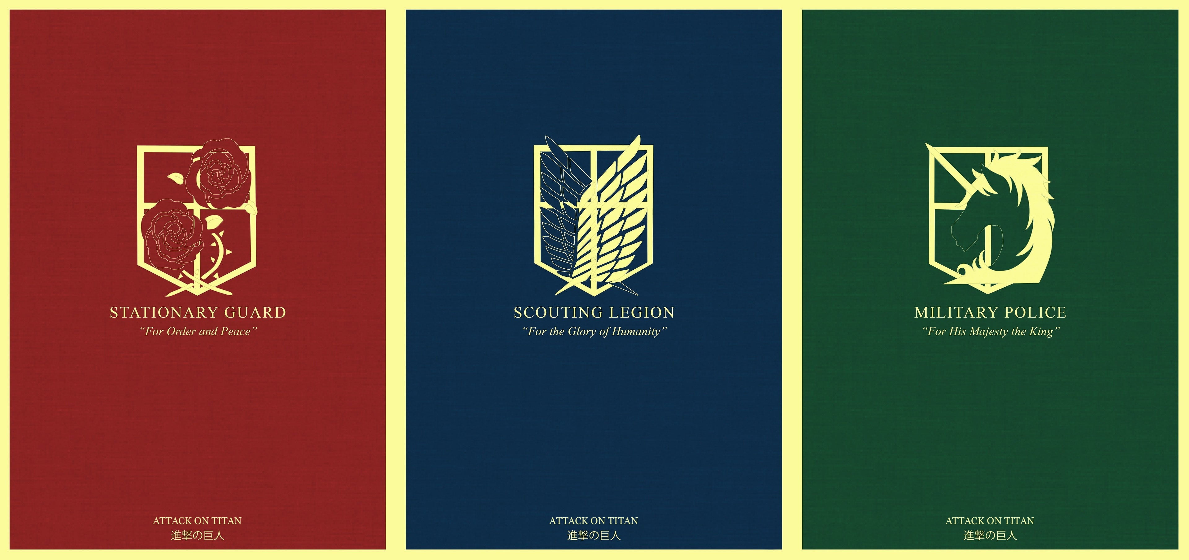 three Attack on Titan logos Shingeki no Kyojin anime people 2k 4k