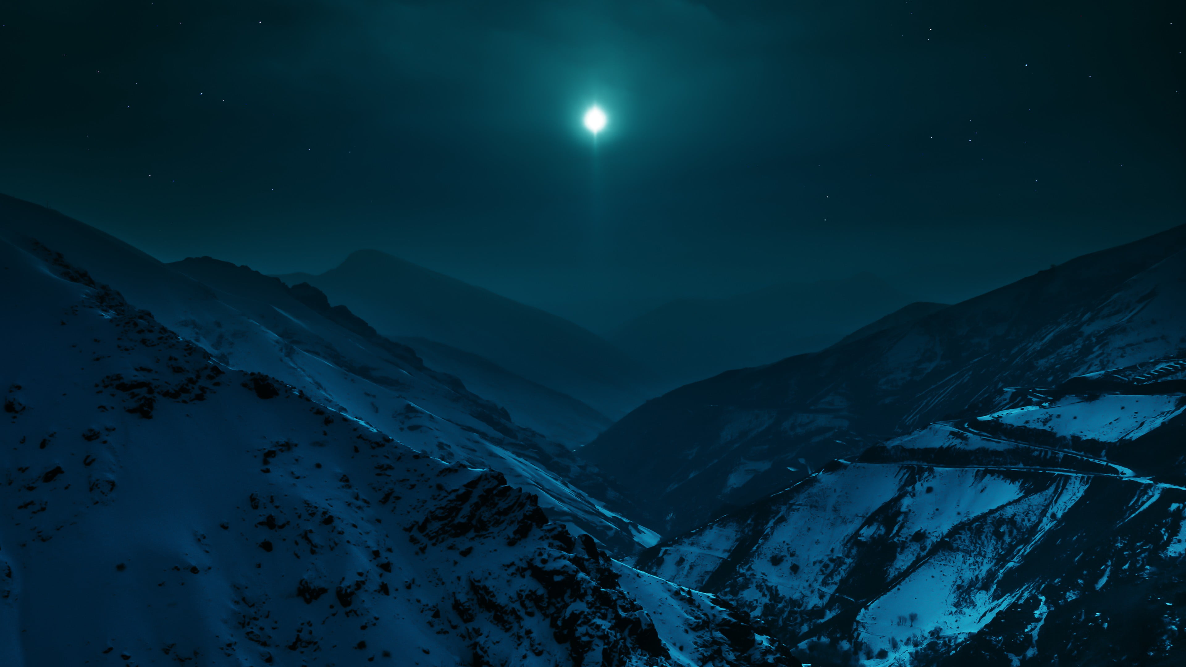white mountain illustration range under night skies and full moon 2k 4k