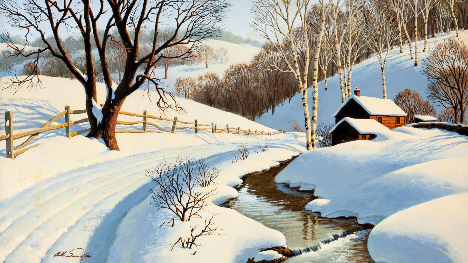 white snowfield nature winter landscape painting cold temperature 2k