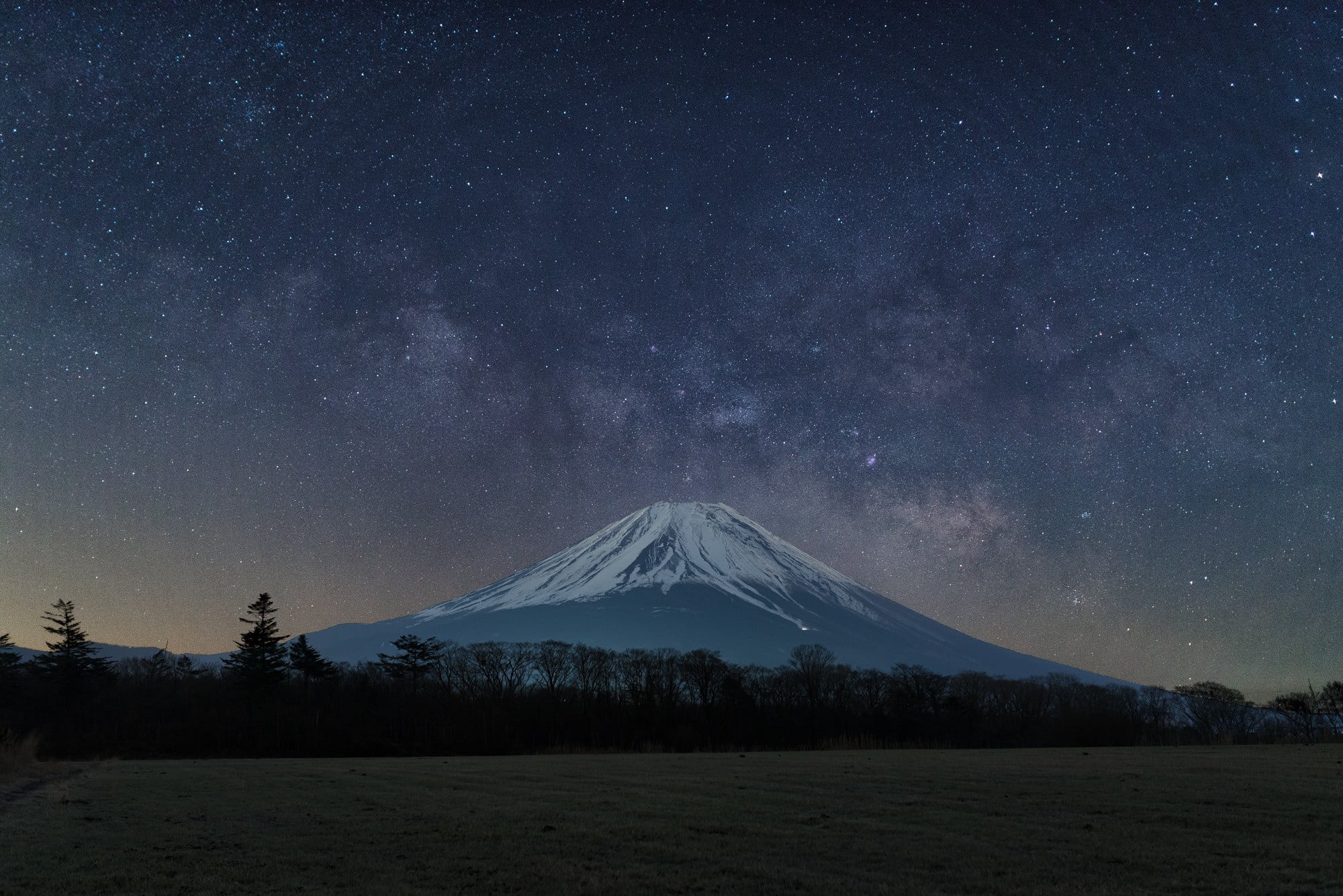 gray mountain Mount Fuji nature mountains sky Japan night 2k