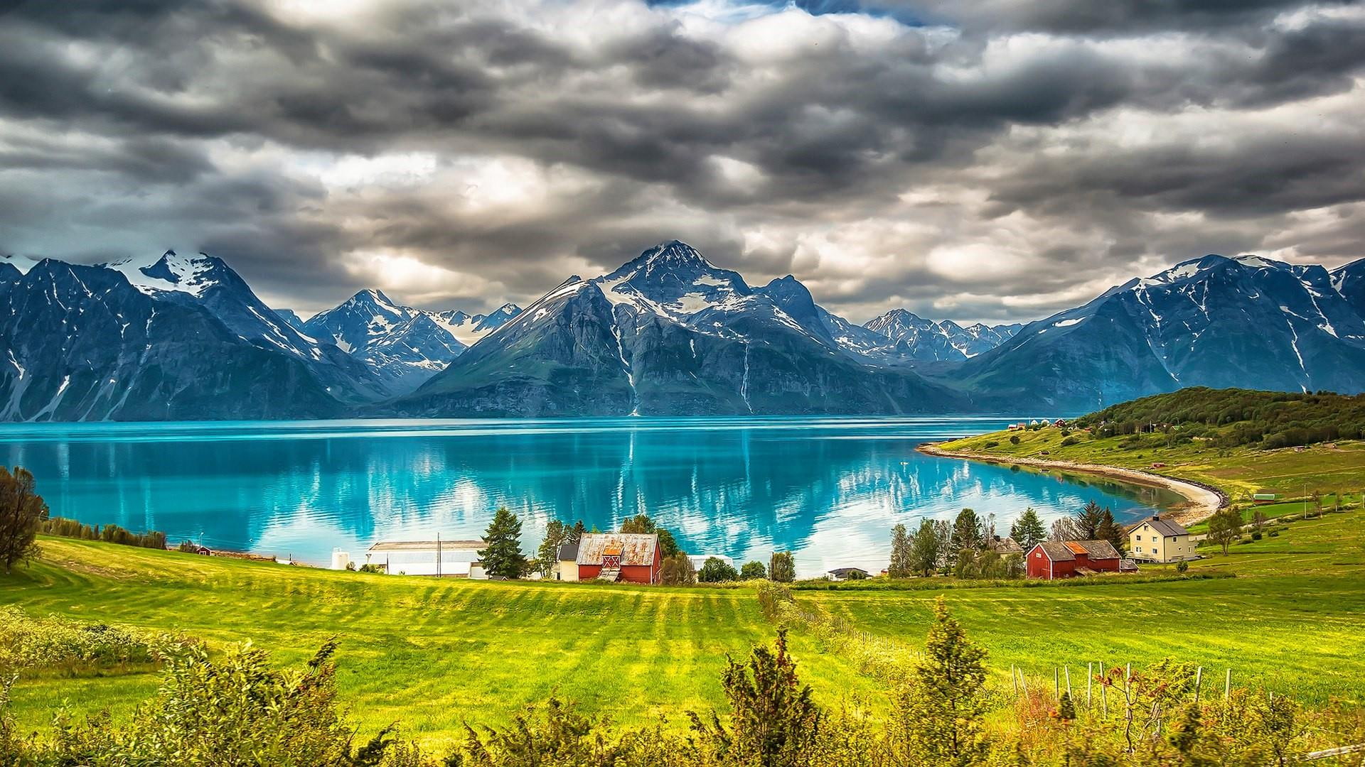 mountain range village baltic sea farm europe reflection 2k