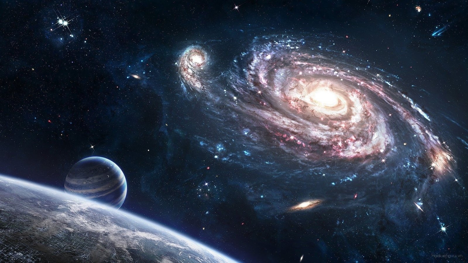 Whirlpool Galaxy illustration space art spiral galaxy planet 2k