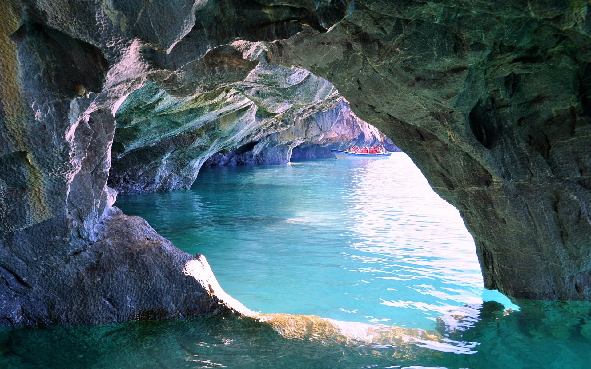 body of water nature landscape Chile lake cave rock erosion 2k