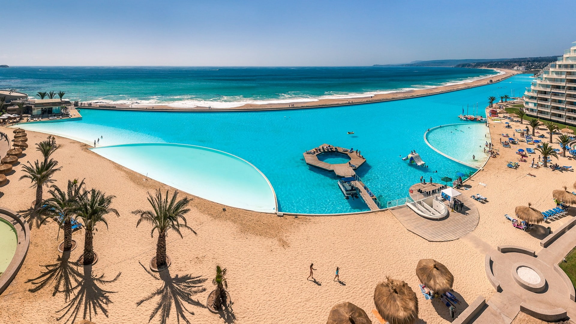 Landscape Nature Beach Swimming Pool Sand Palm Trees Sea Chile Summer 2k