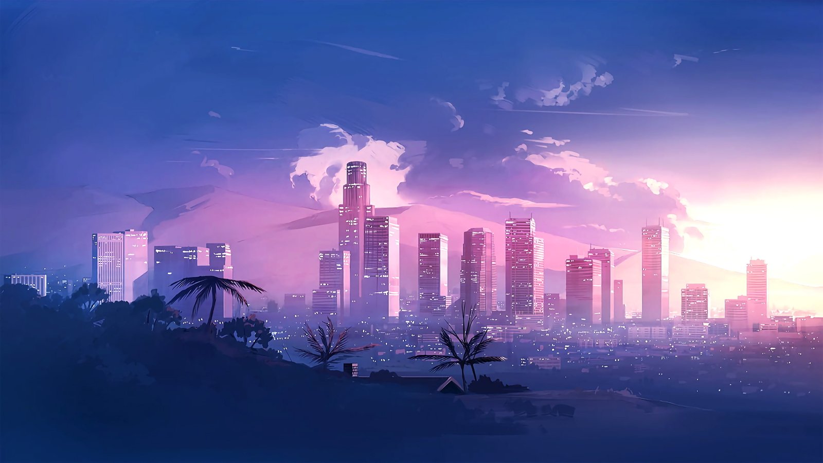 Music The city Style Landscape Neon Illustration 2k 4k